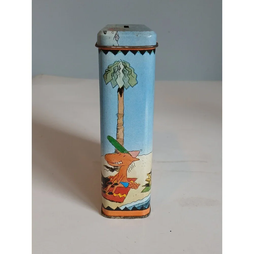 Vintage Tin Metal Coin Bank Vacation Fund Bandaid Box Shape
